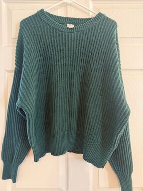 a new day Teal Ribbed Oversized Crewneck Sweater